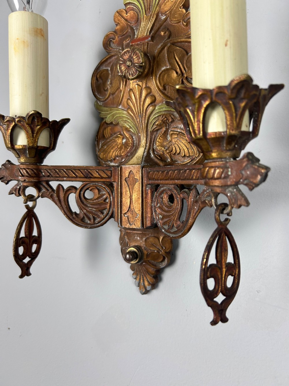 Pair of Art Deco Cast Iron Polychrome Antique Wall Lights  View IX