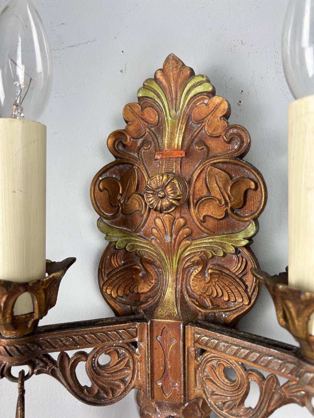 Pair of Art Deco Cast Iron Polychrome Antique Wall Lights  View X
