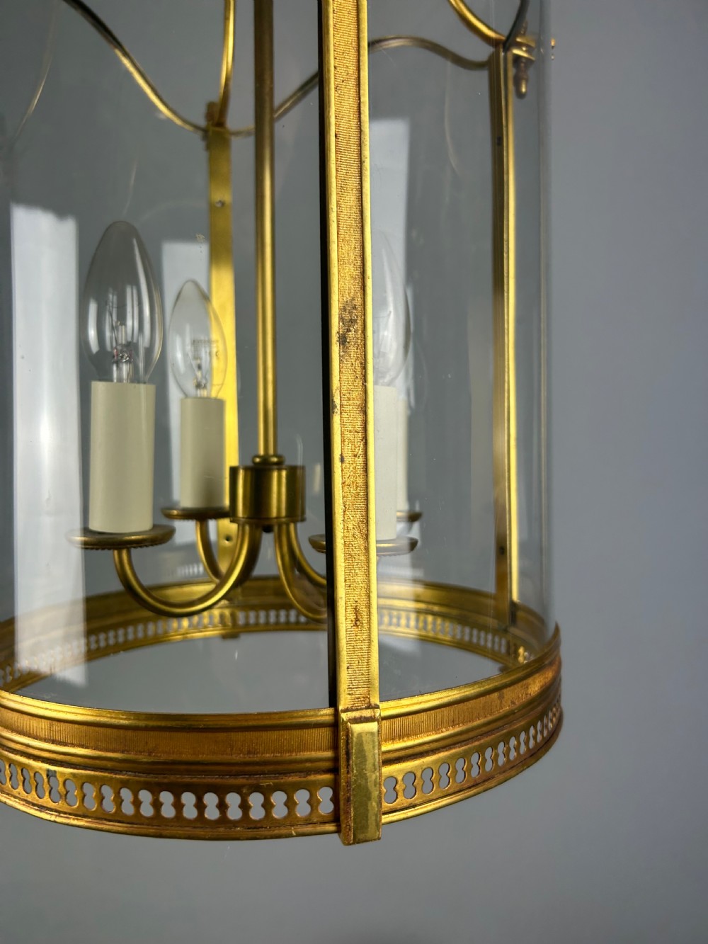 French Large Gilded Bronze Antique Lantern View IX