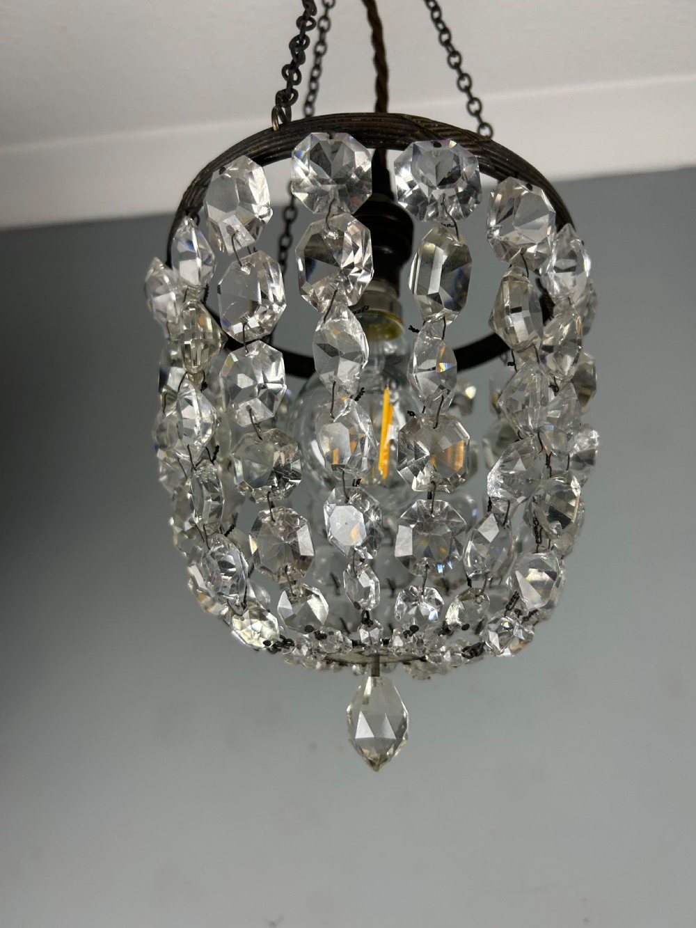 Pair of Dark Framed Crystal Lustre Chandelier, Ceiling Light View IV