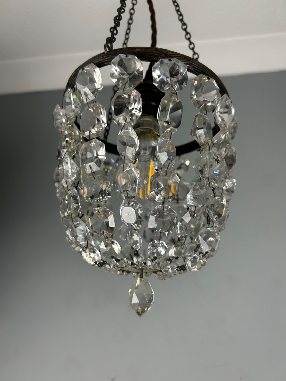 Pair of Dark Framed Crystal Lustre Chandelier, Ceiling Light View V