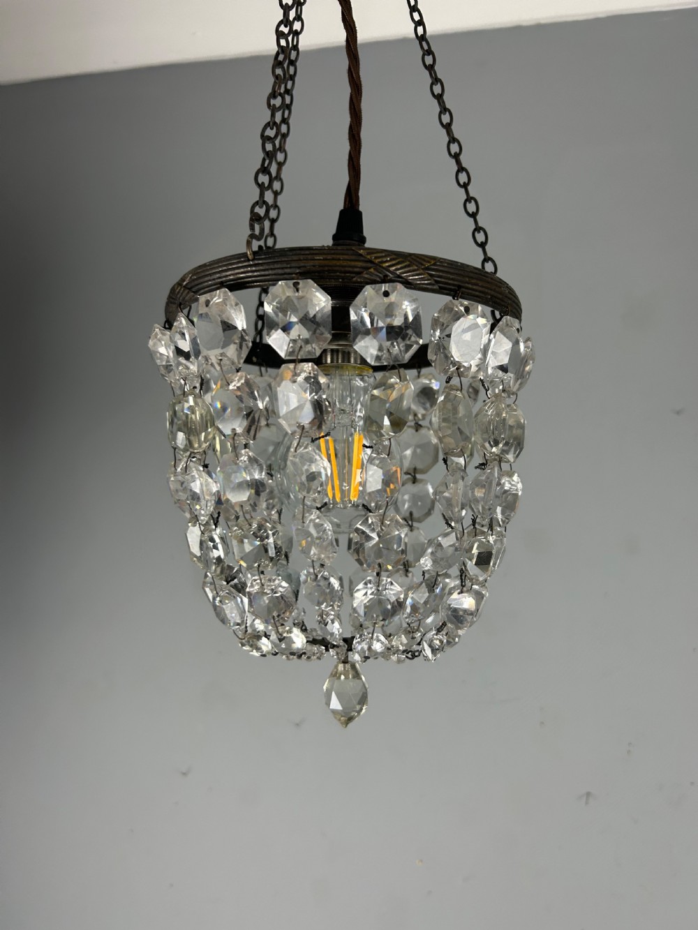 Pair of Dark Framed Crystal Lustre Chandelier, Ceiling Light View VIII
