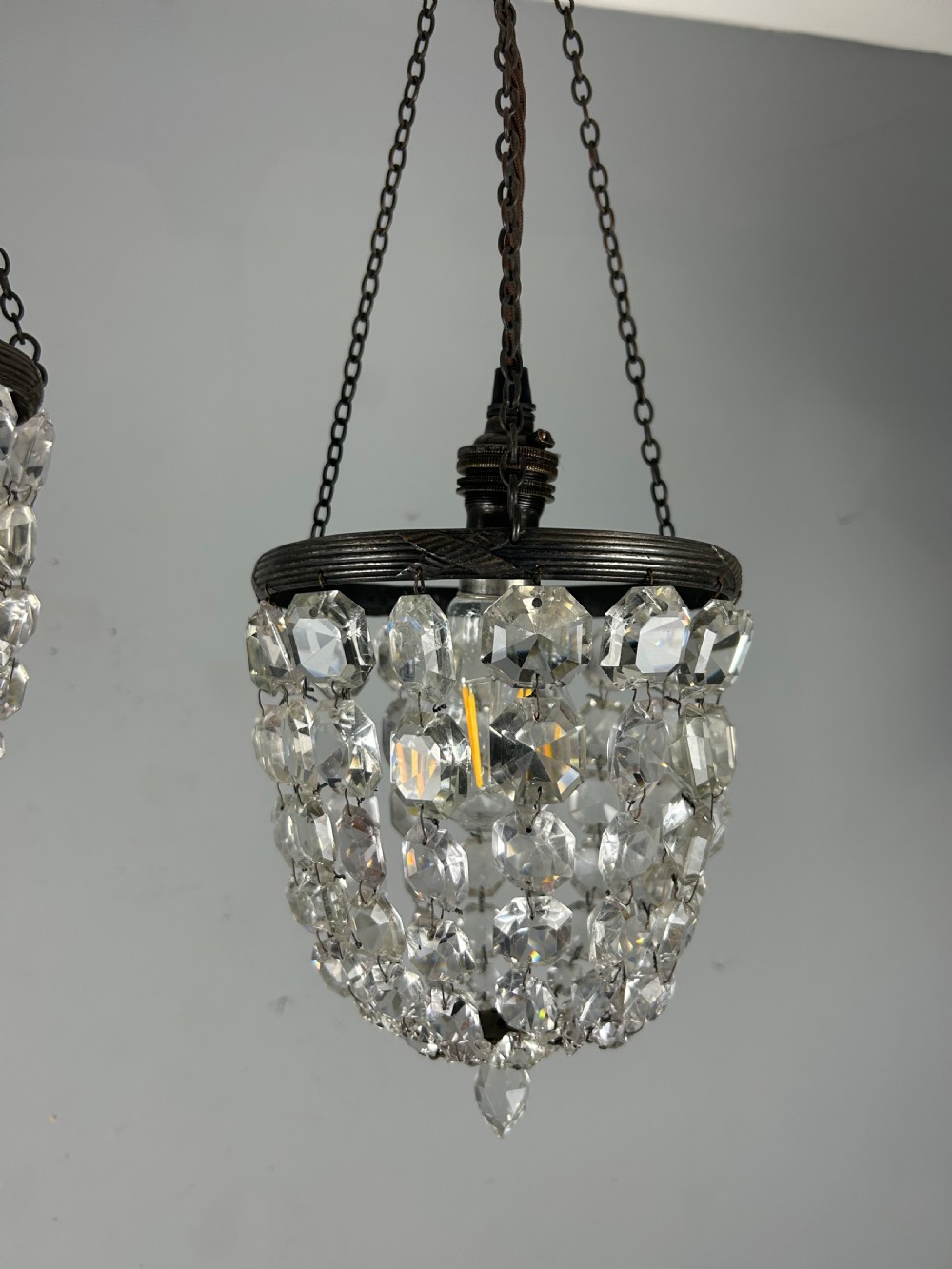 Pair of Dark Framed Crystal Lustre Chandelier, Ceiling Light View IX