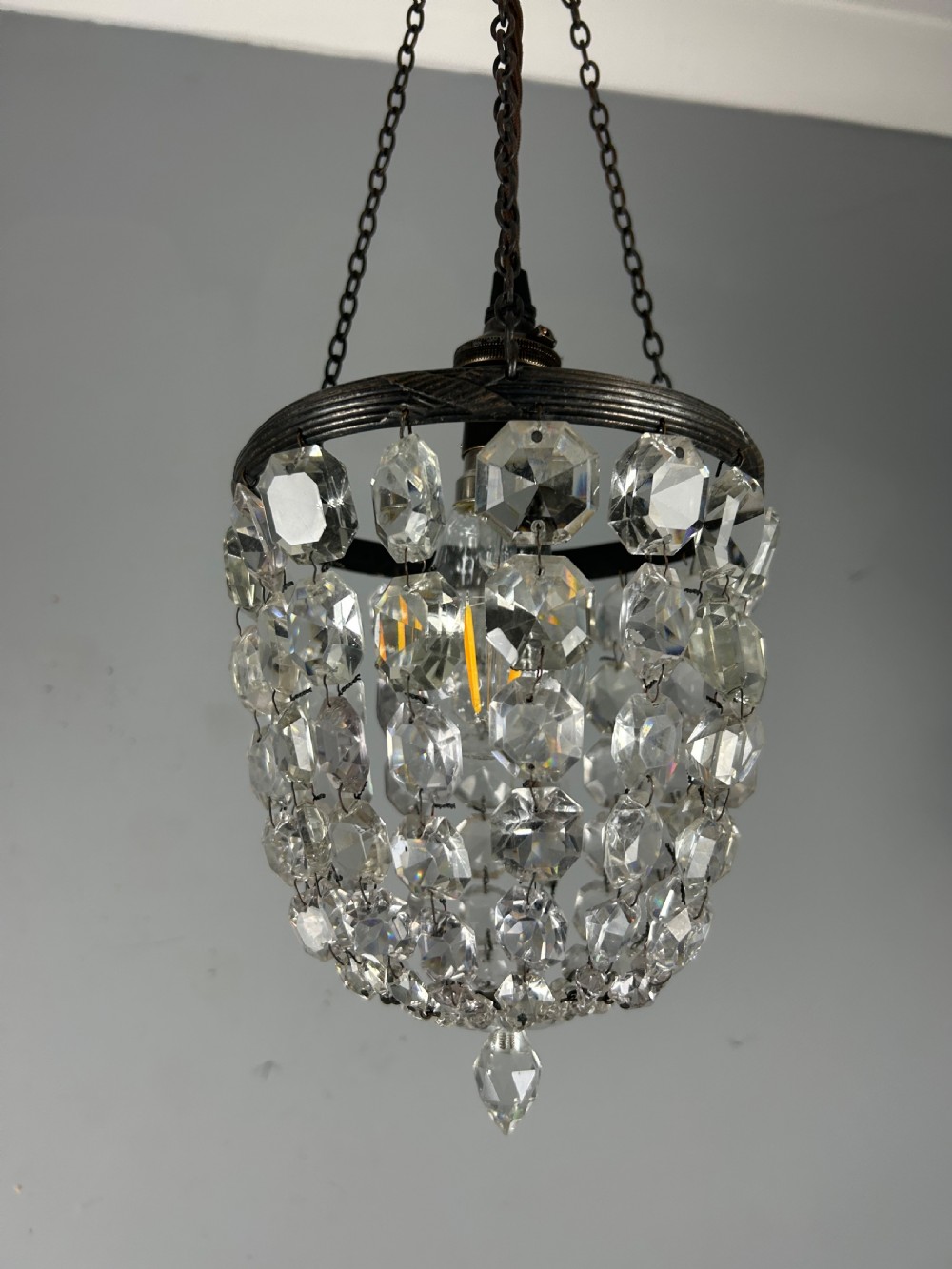 Pair of Dark Framed Crystal Lustre Chandelier, Ceiling Light View X