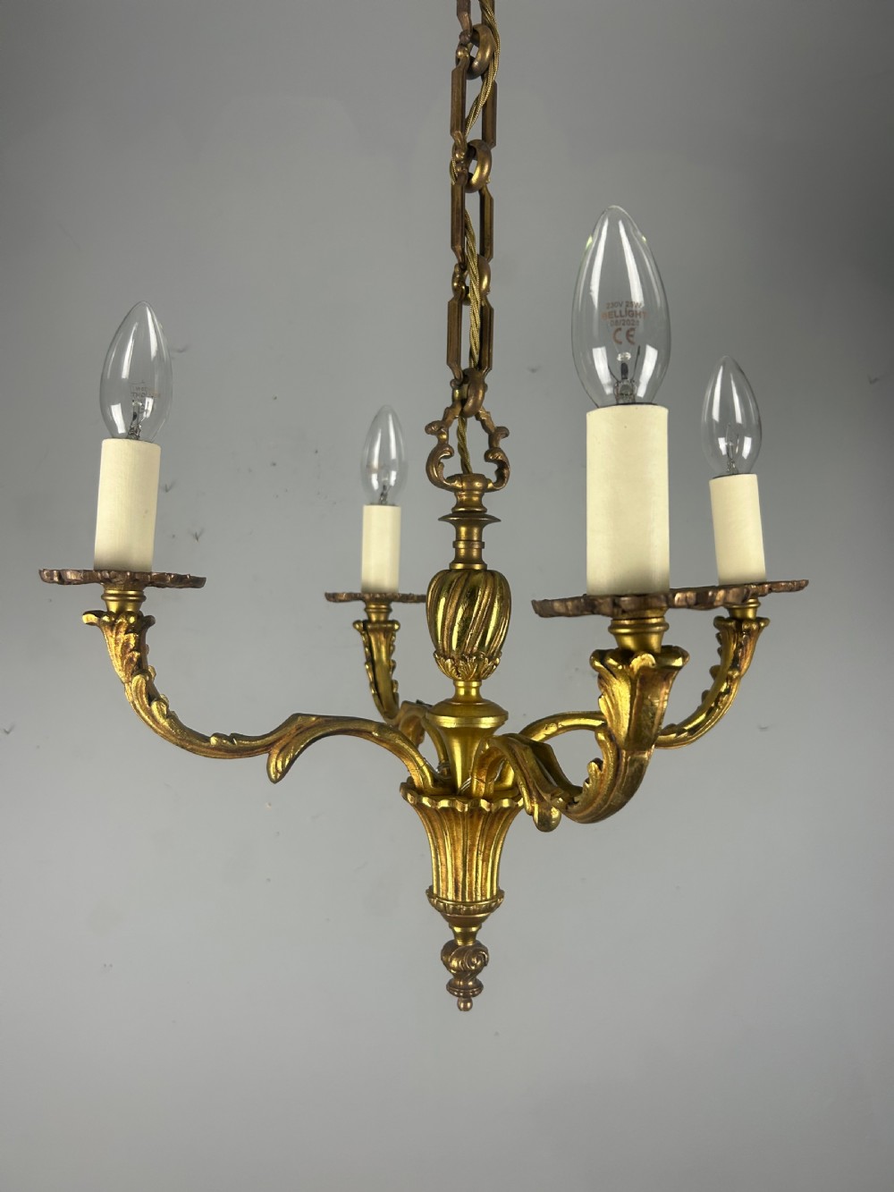 French Gilt Bronze Antique 4 Light Chandelier 