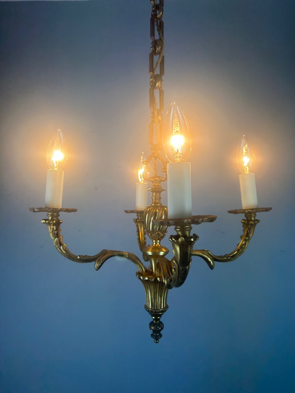 French Gilt Bronze Antique 4 Light Chandelier  View III