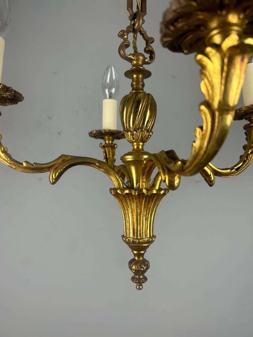 French Gilt Bronze Antique 4 Light Chandelier  View IV