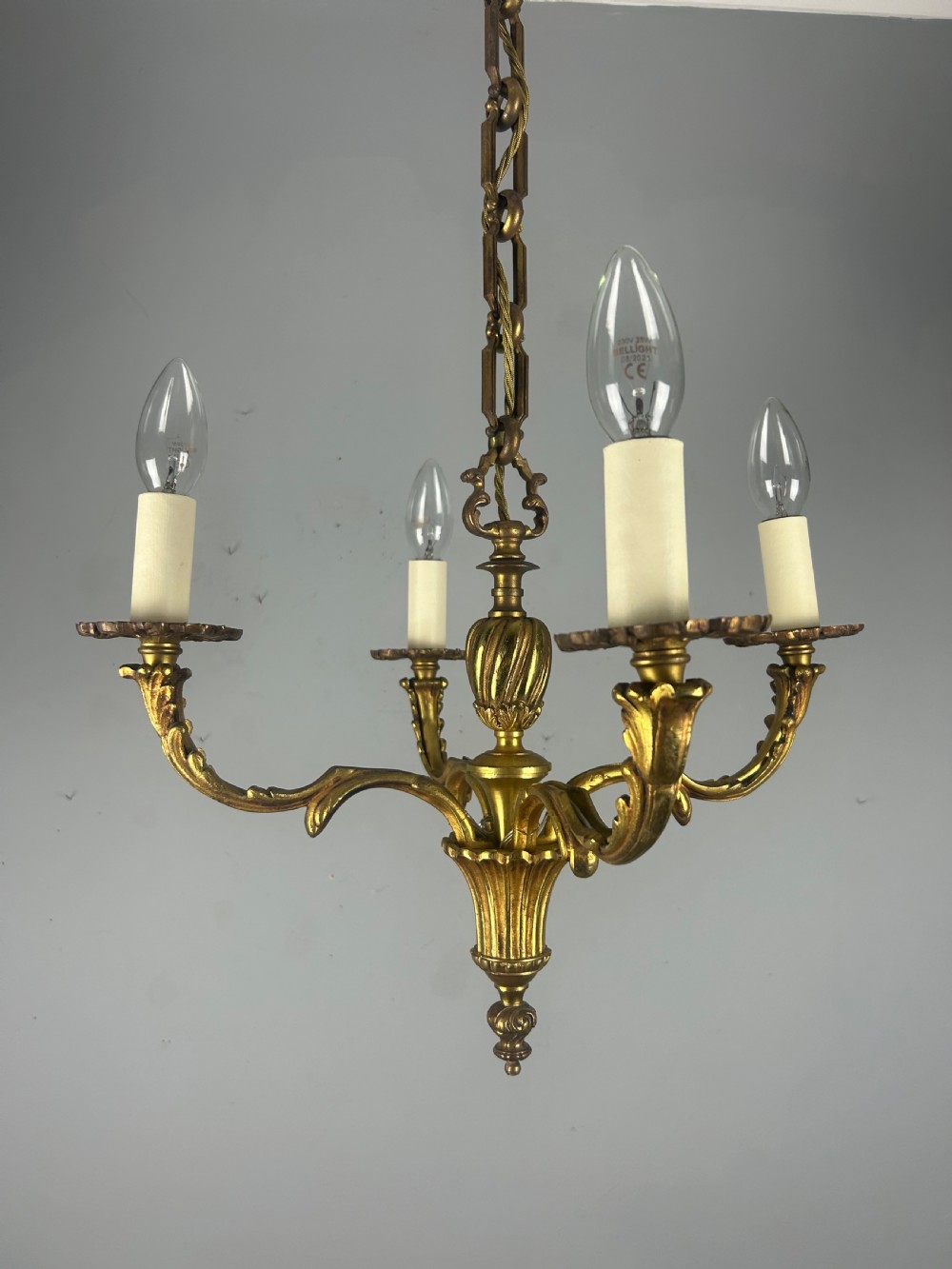 French Gilt Bronze Antique 4 Light Chandelier  View V