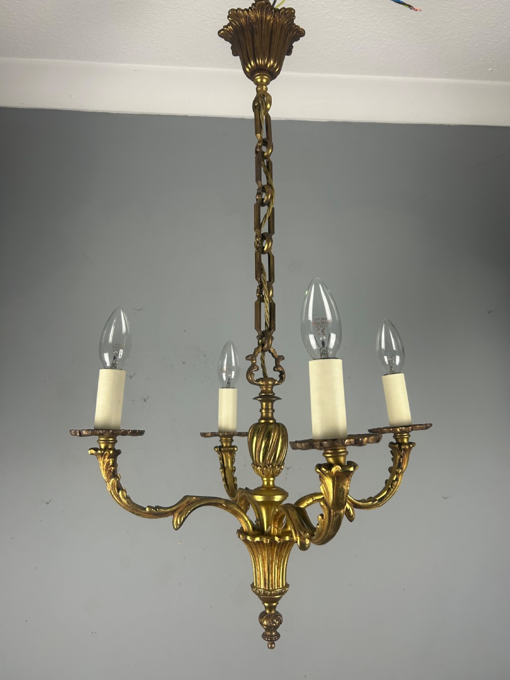 French Gilt Bronze Antique 4 Light Chandelier  View VI