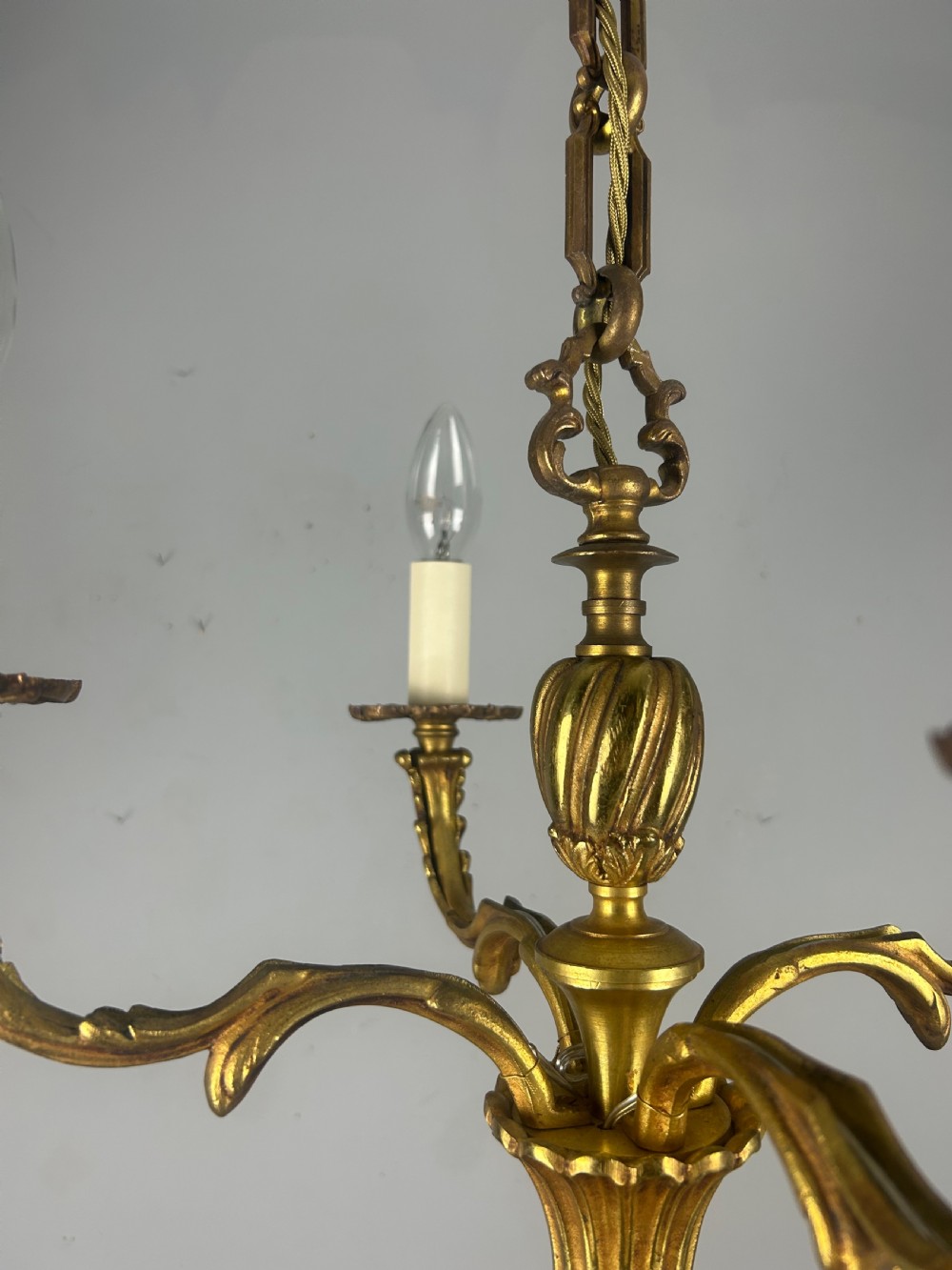 French Gilt Bronze Antique 4 Light Chandelier  View VIII