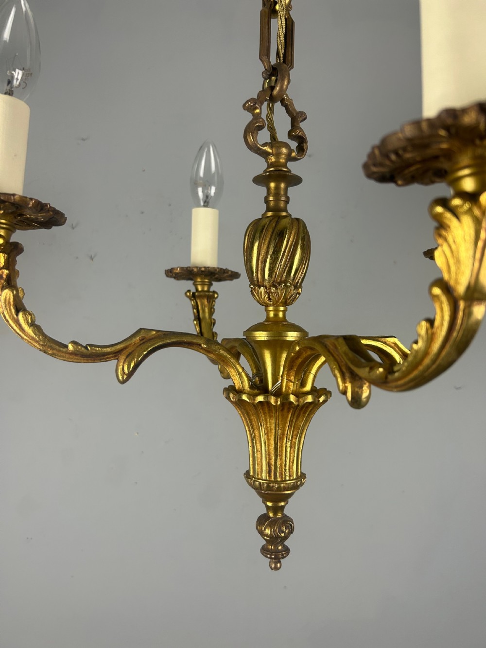 French Gilt Bronze Antique 4 Light Chandelier  View X