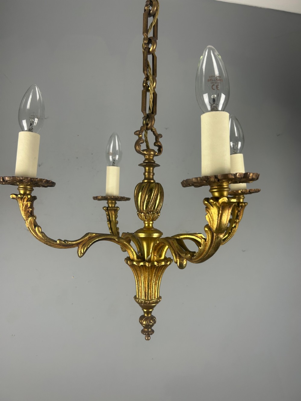 French Gilt Bronze Antique 4 Light Chandelier  View XI