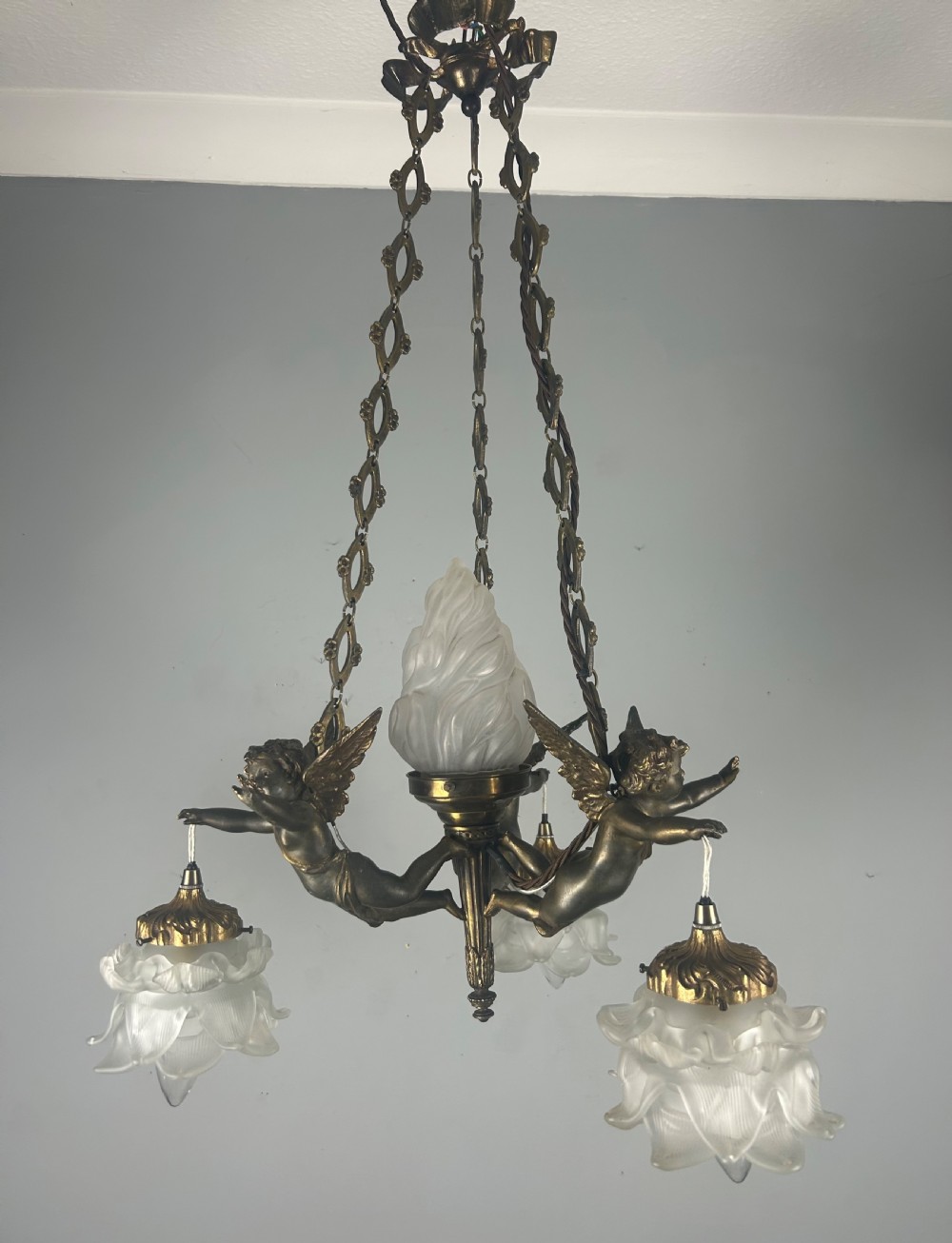French Bronze 4 Light Cherub Chandelier 