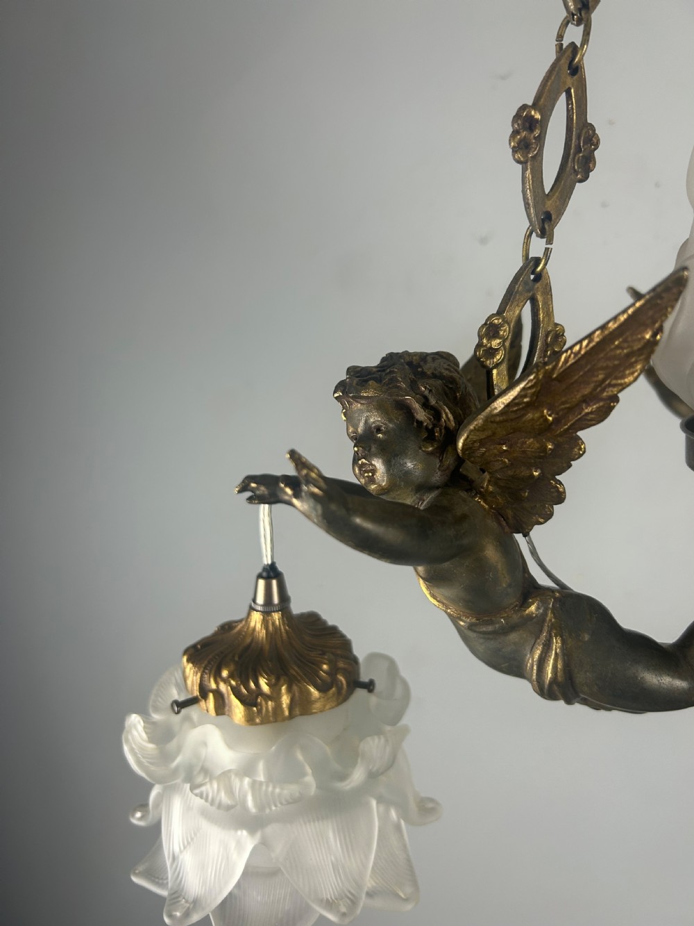 French Bronze 4 Light Cherub Chandelier  View VIII