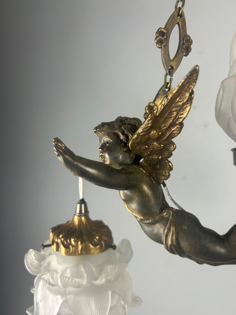 French Bronze 4 Light Cherub Chandelier  View IX
