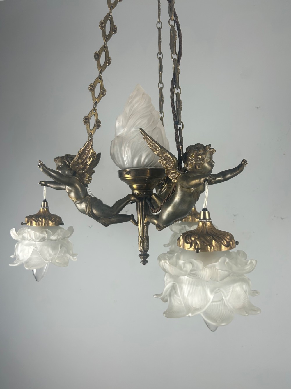 French Bronze 4 Light Cherub Chandelier  View XIII