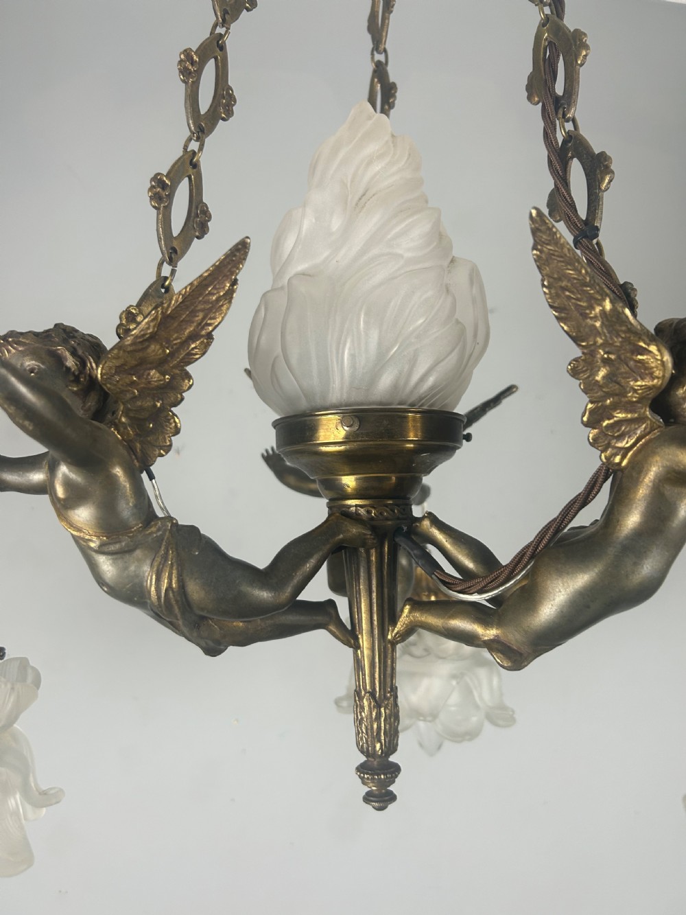 French Bronze 4 Light Cherub Chandelier  View XV