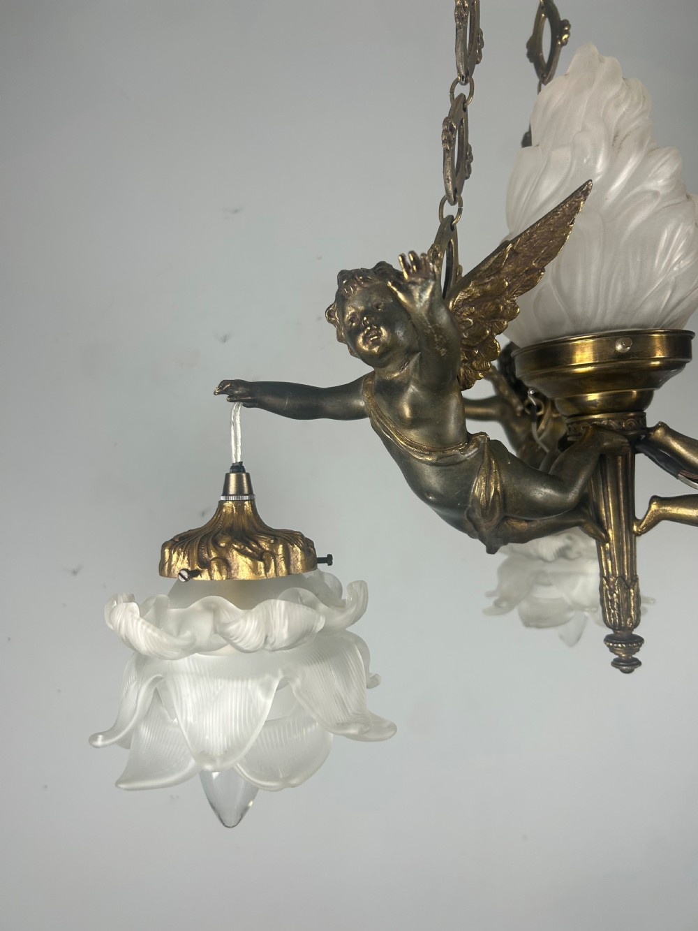 French Bronze 4 Light Cherub Chandelier  View XVI