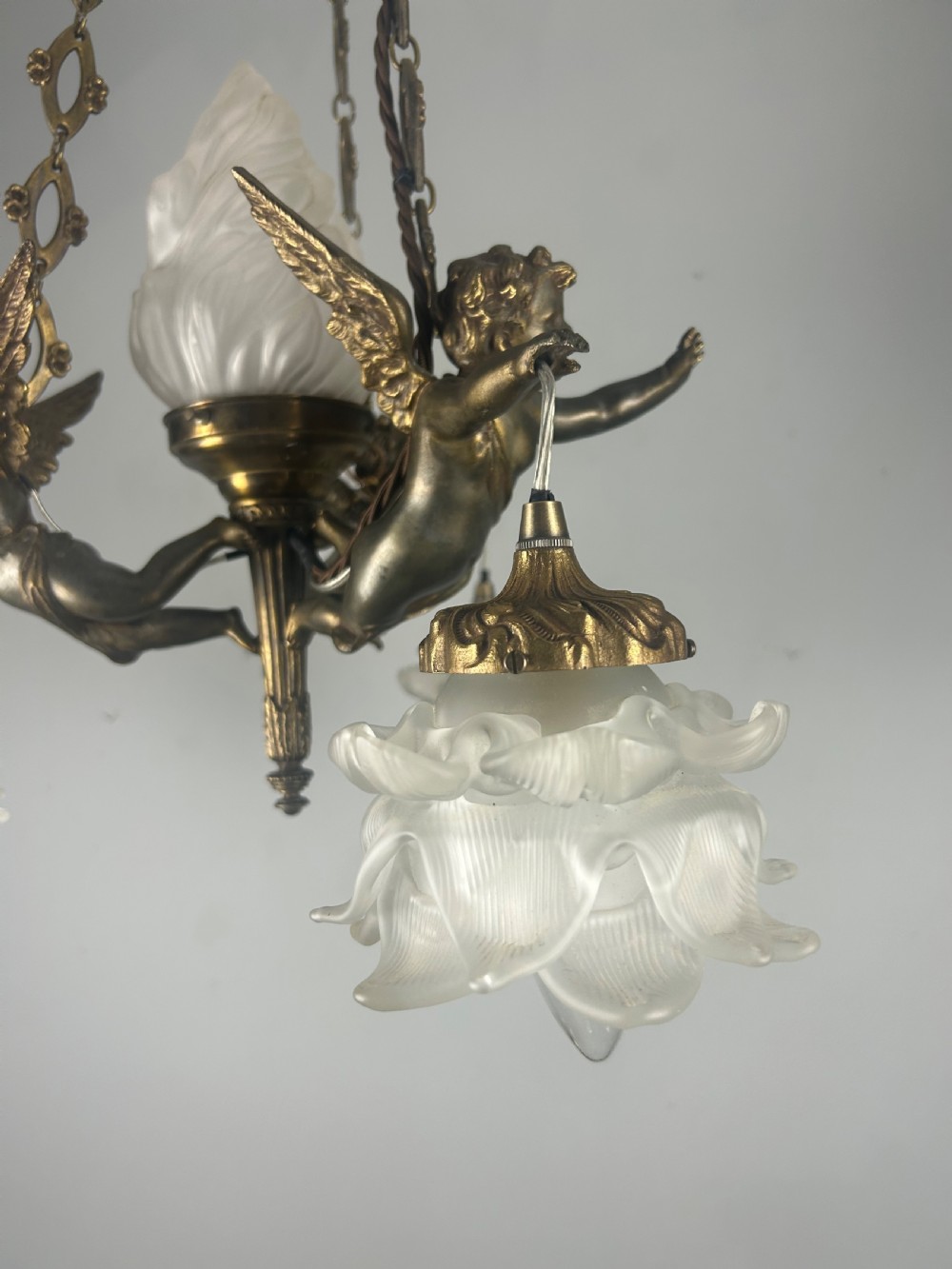 French Bronze 4 Light Cherub Chandelier  View XVII