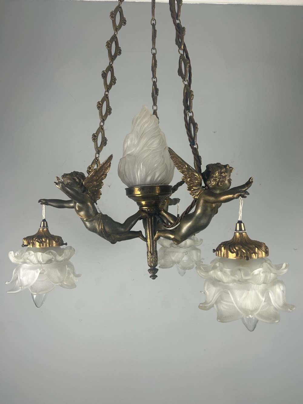 French Bronze 4 Light Cherub Chandelier  View XVIII