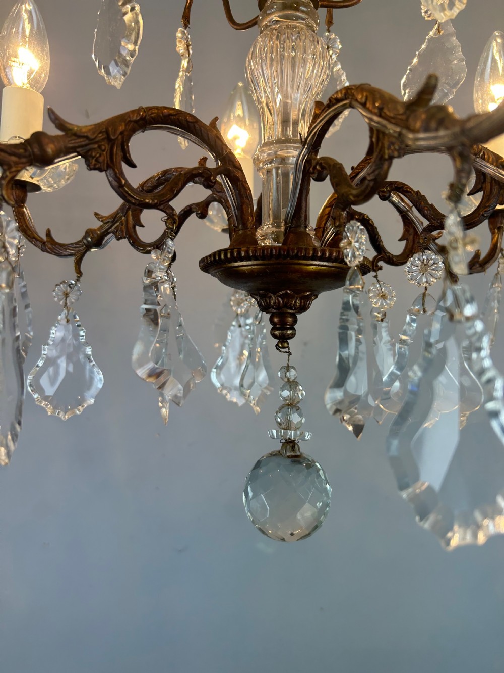 French Bronzed Crystal 6 Light Antique Chandelier  View II