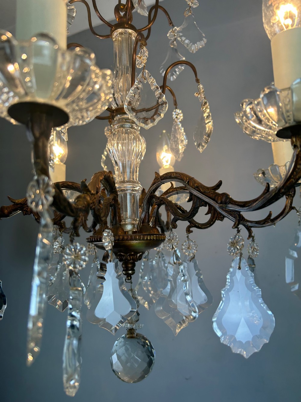 French Bronzed Crystal 6 Light Antique Chandelier  View IV
