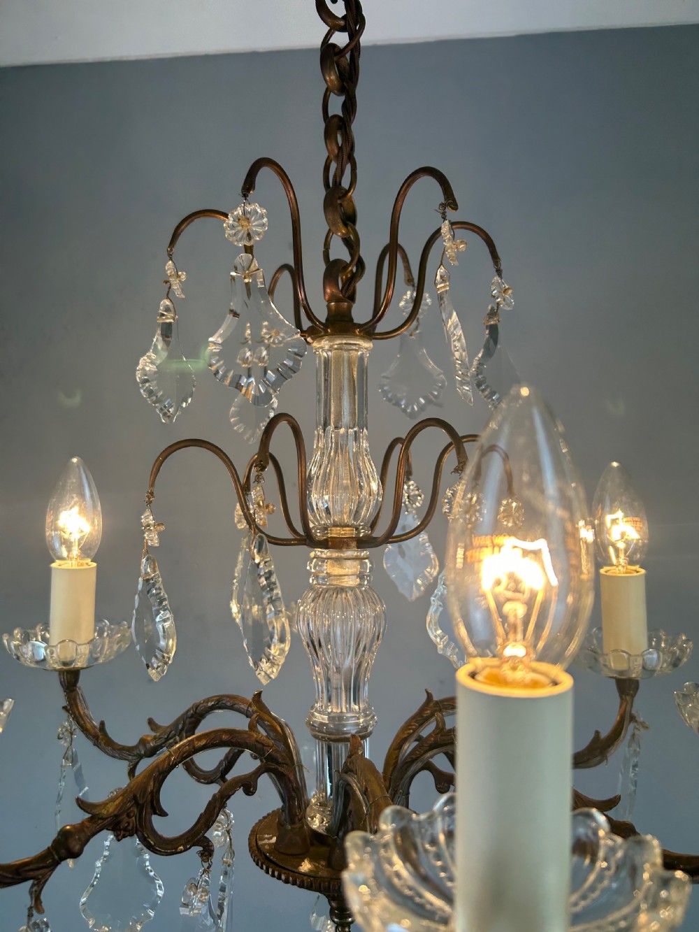 French Bronzed Crystal 6 Light Antique Chandelier  View VI