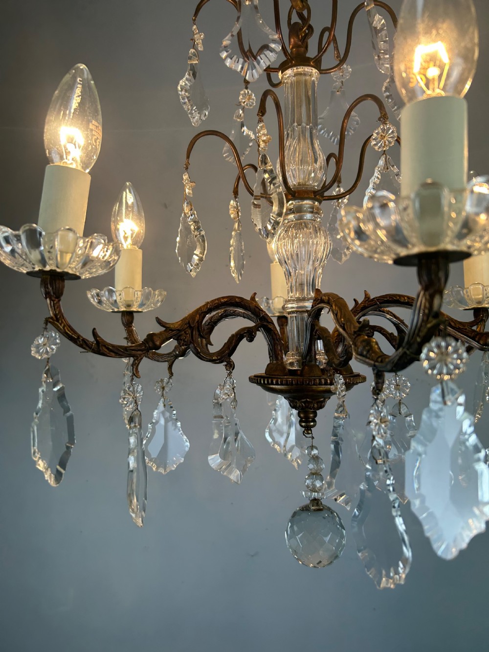 French Bronzed Crystal 6 Light Antique Chandelier  View VII