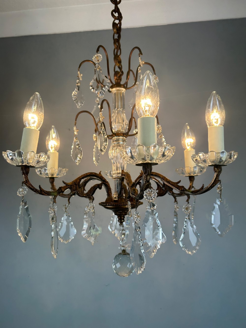French Bronzed Crystal 6 Light Antique Chandelier  View VIII