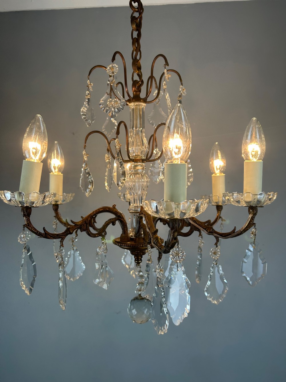 French Bronzed Crystal 6 Light Antique Chandelier  View IX