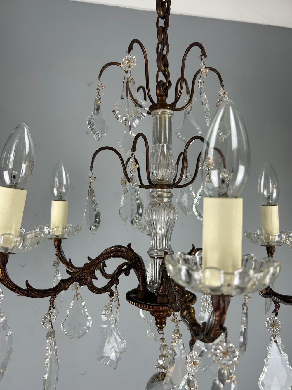 French Bronzed Crystal 6 Light Antique Chandelier  View XI
