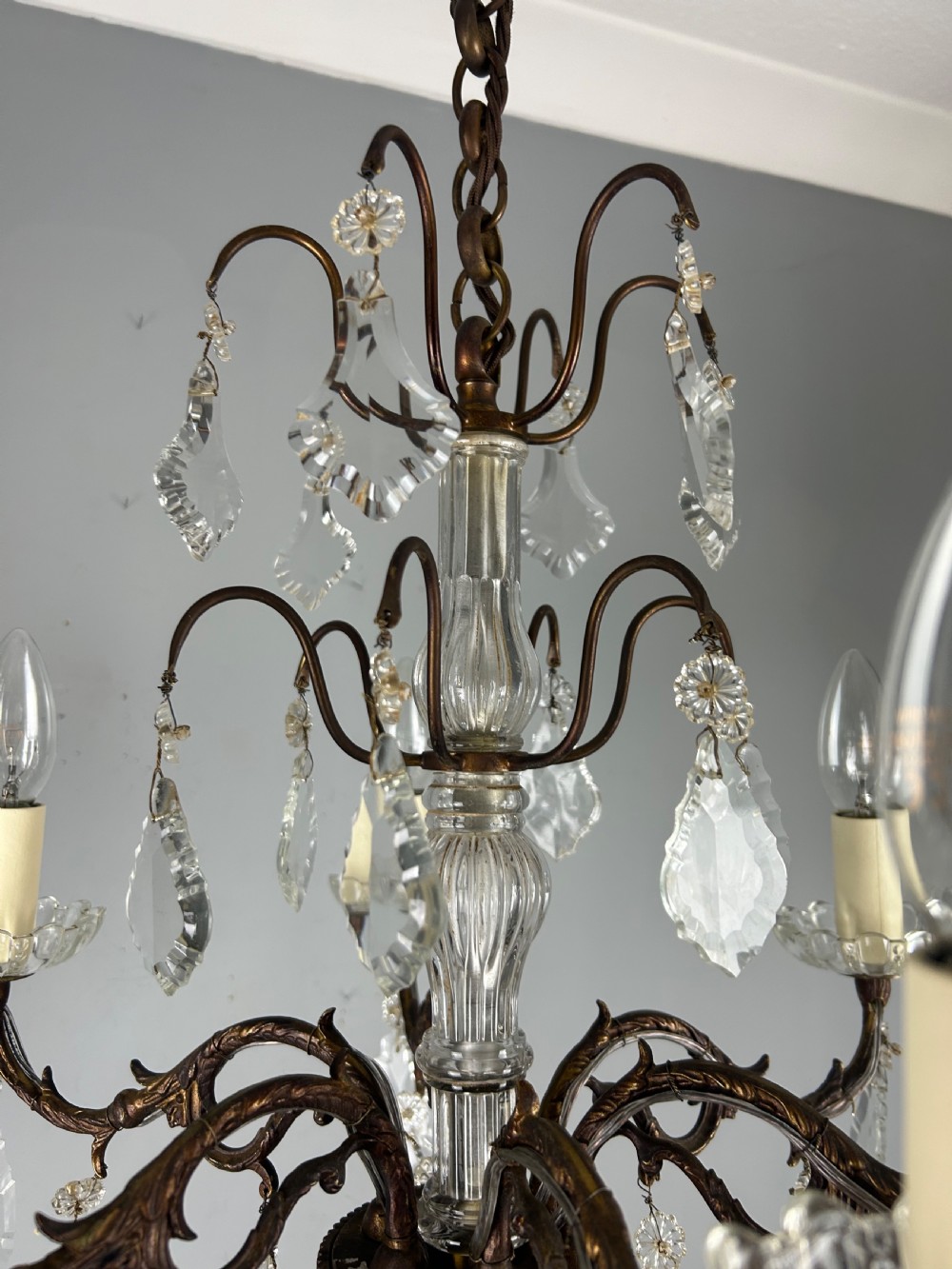 French Bronzed Crystal 6 Light Antique Chandelier  View XVI