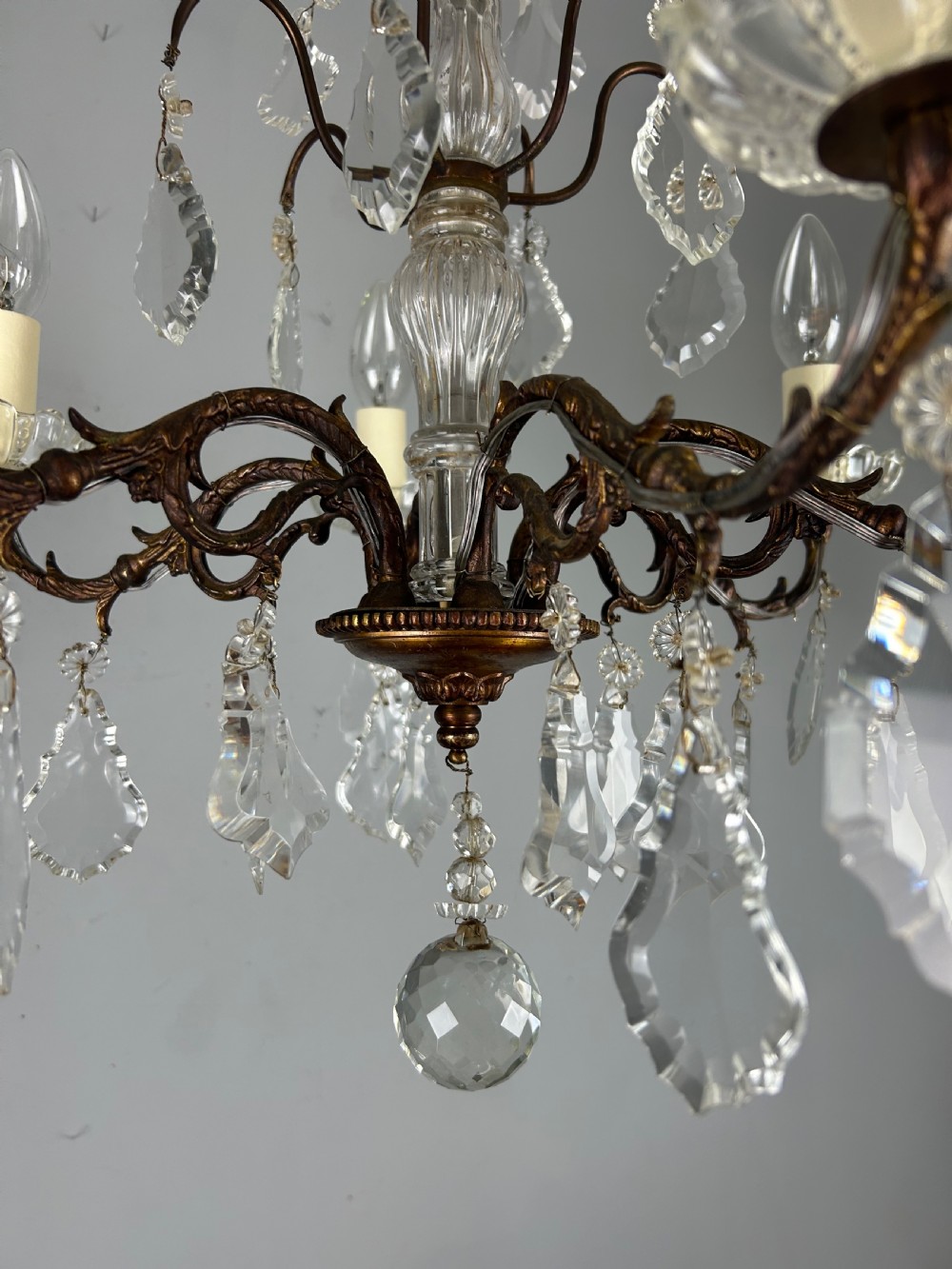 French Bronzed Crystal 6 Light Antique Chandelier  View XVII