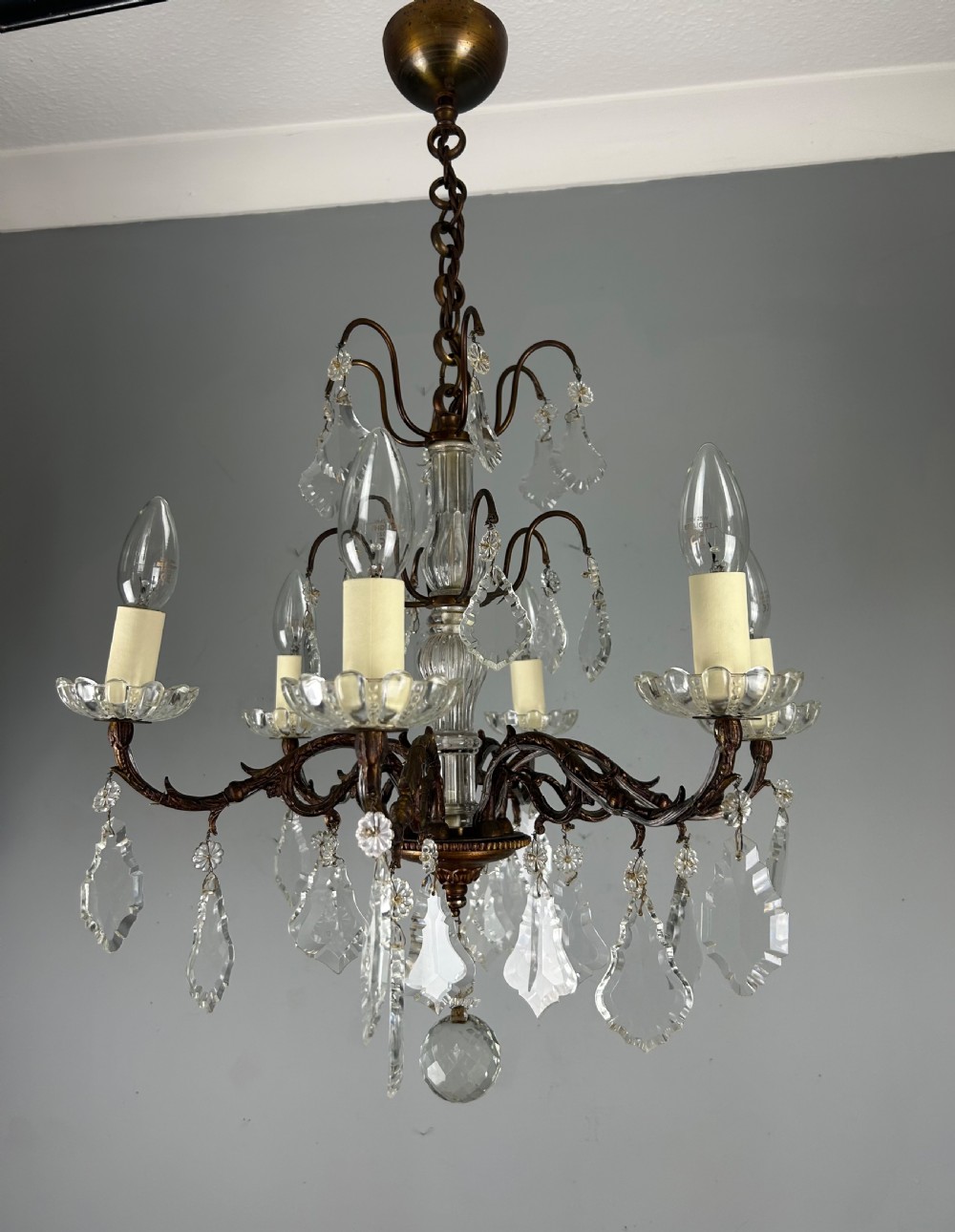 French Bronzed Crystal 6 Light Antique Chandelier  View XIX