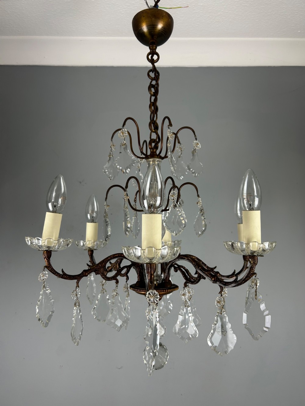 French Bronzed Crystal 6 Light Antique Chandelier  View XX