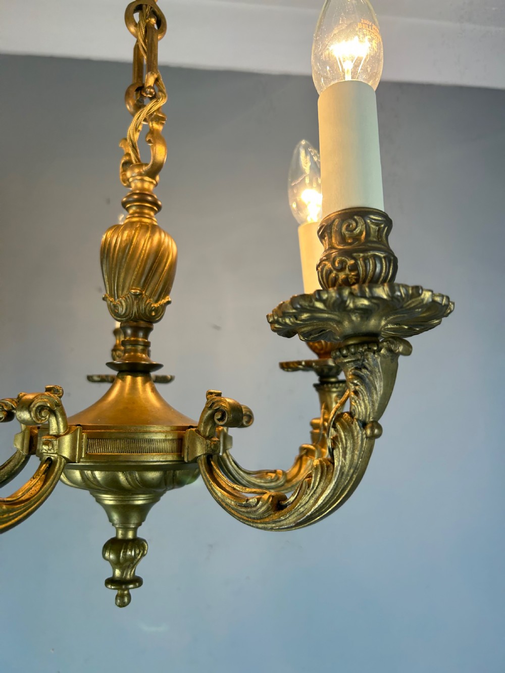 French Gilt Brass 5 Light Antique Chandelier  View III
