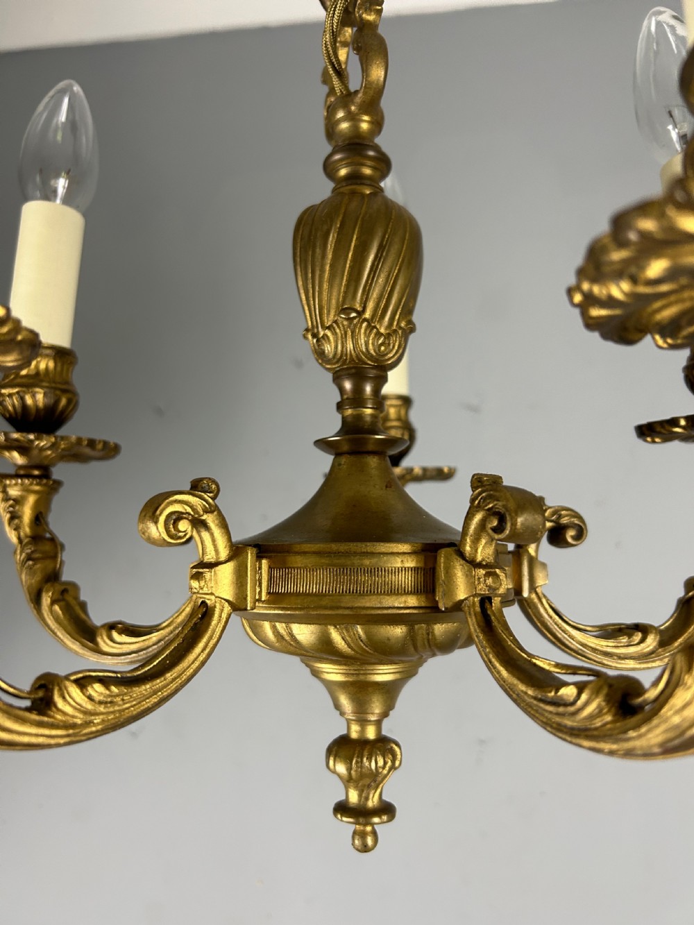 French Gilt Brass 5 Light Antique Chandelier  View VIII