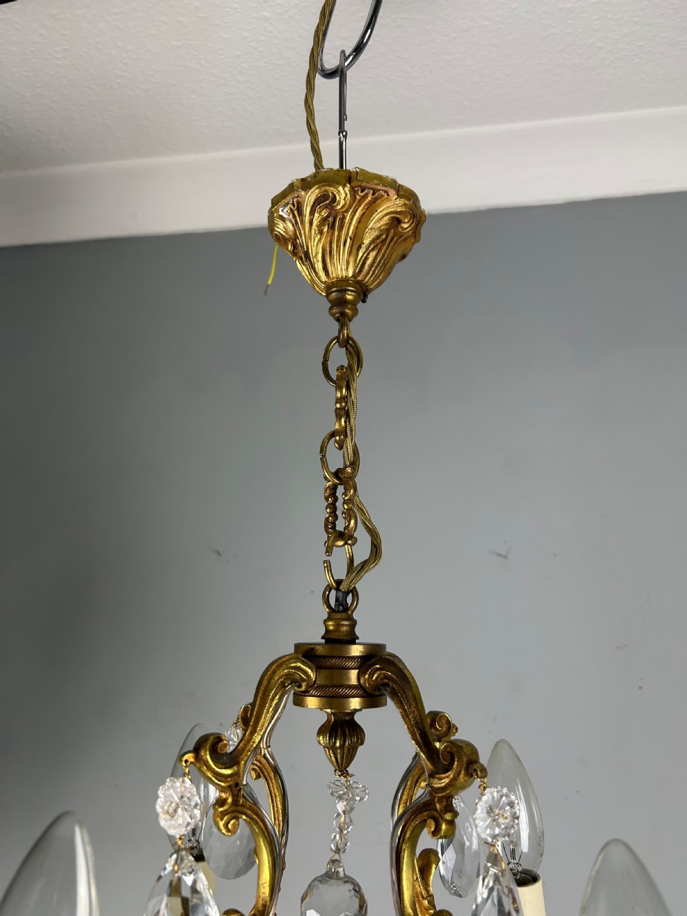 Small French Gilt Brass 4 Light Birdcage Chandelier  View III