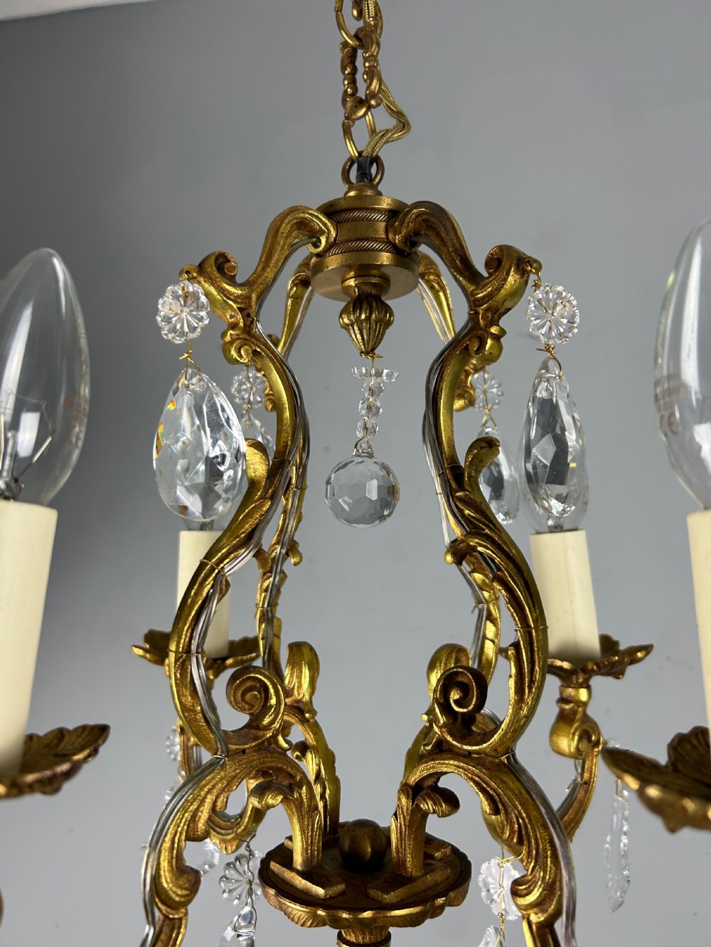 Small French Gilt Brass 4 Light Birdcage Chandelier  View IV