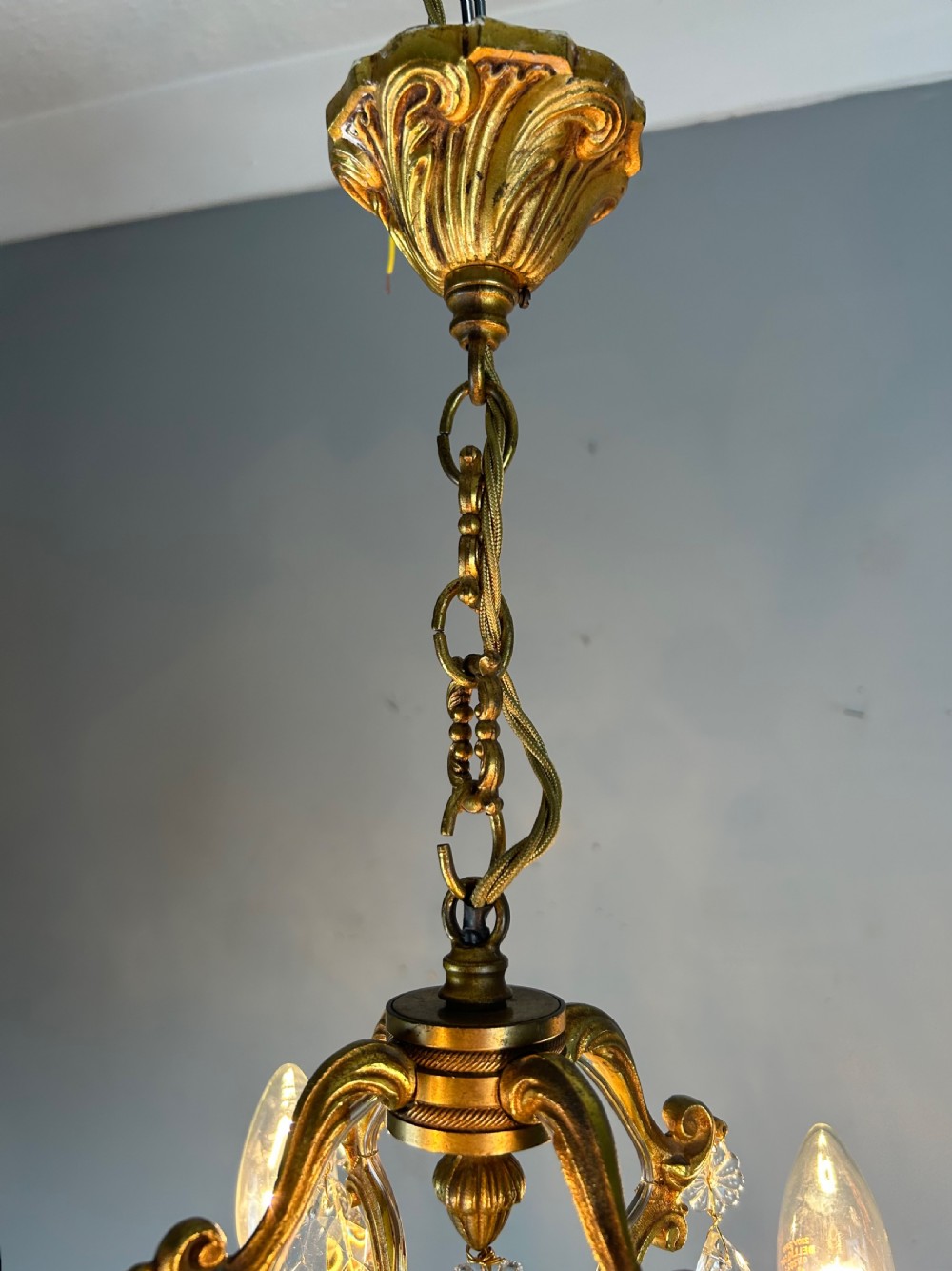 Small French Gilt Brass 4 Light Birdcage Chandelier  View IX