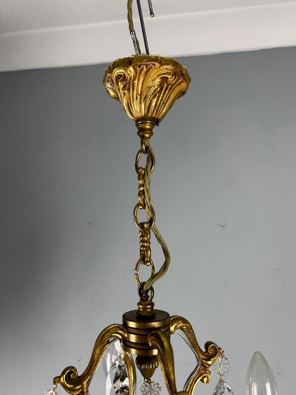 Small French Gilt Brass 4 Light Birdcage Chandelier  View XI