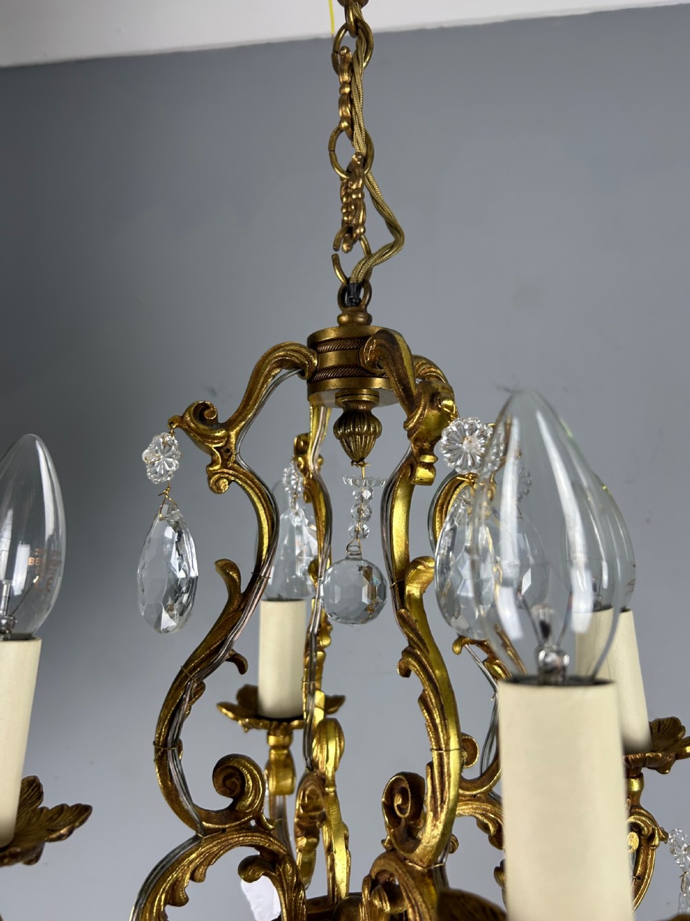Small French Gilt Brass 4 Light Birdcage Chandelier  View XII