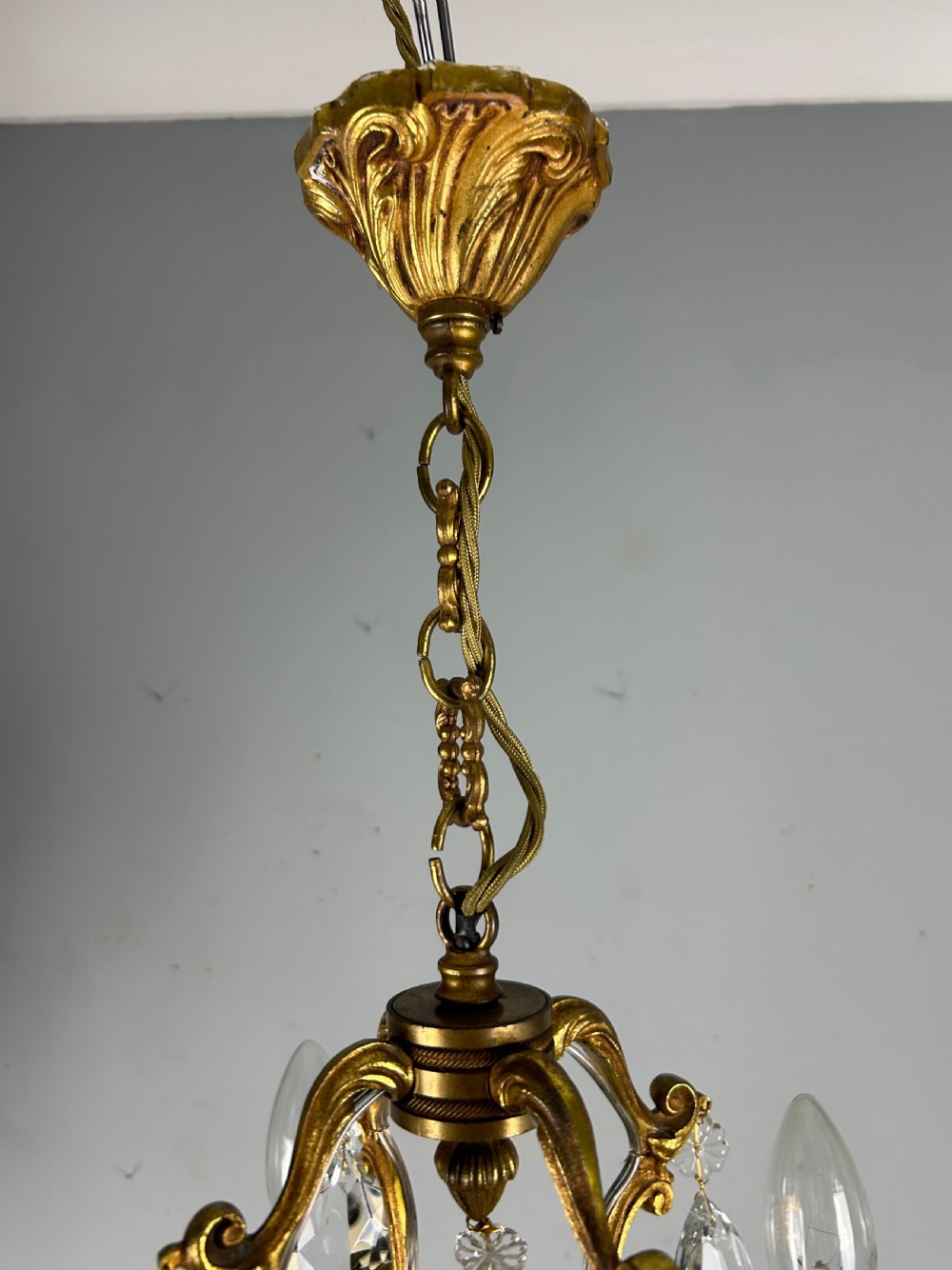 Small French Gilt Brass 4 Light Birdcage Chandelier  View XIII