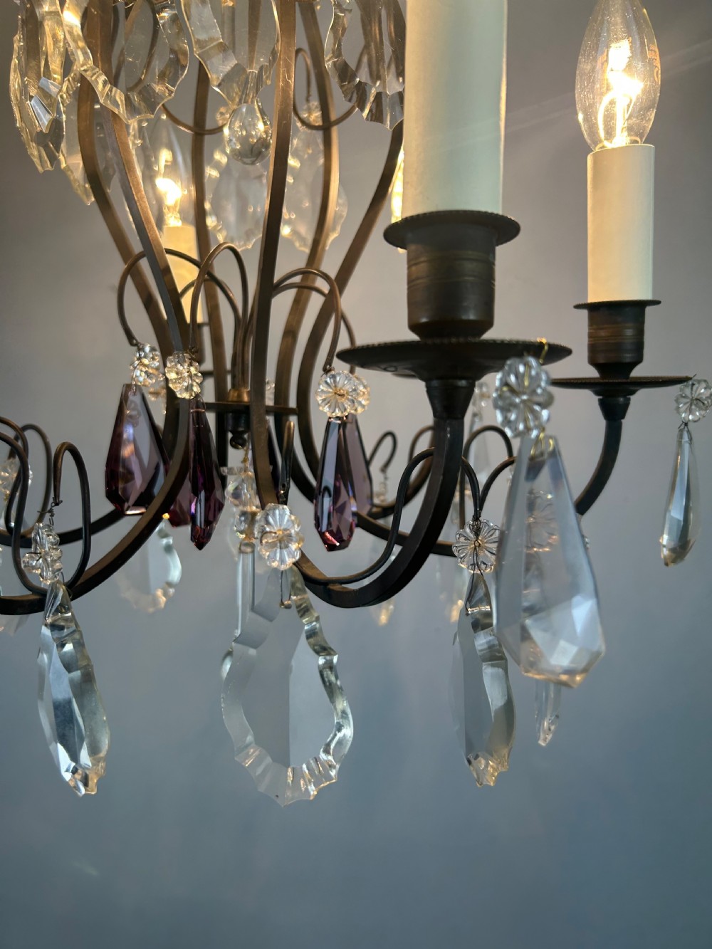 French Dark Brass 6 Light Birdcage Antique Chandelier  View II