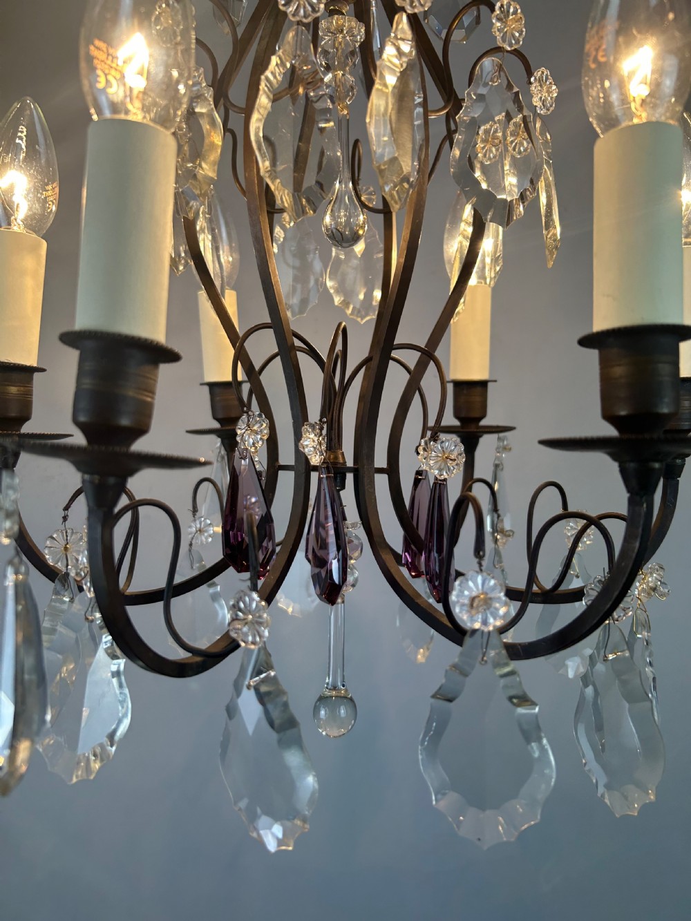 French Dark Brass 6 Light Birdcage Antique Chandelier  View IV