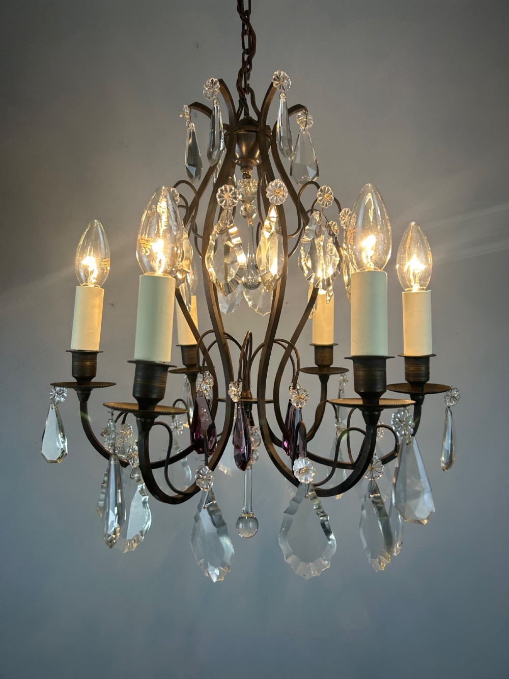 French Dark Brass 6 Light Birdcage Antique Chandelier  View VI
