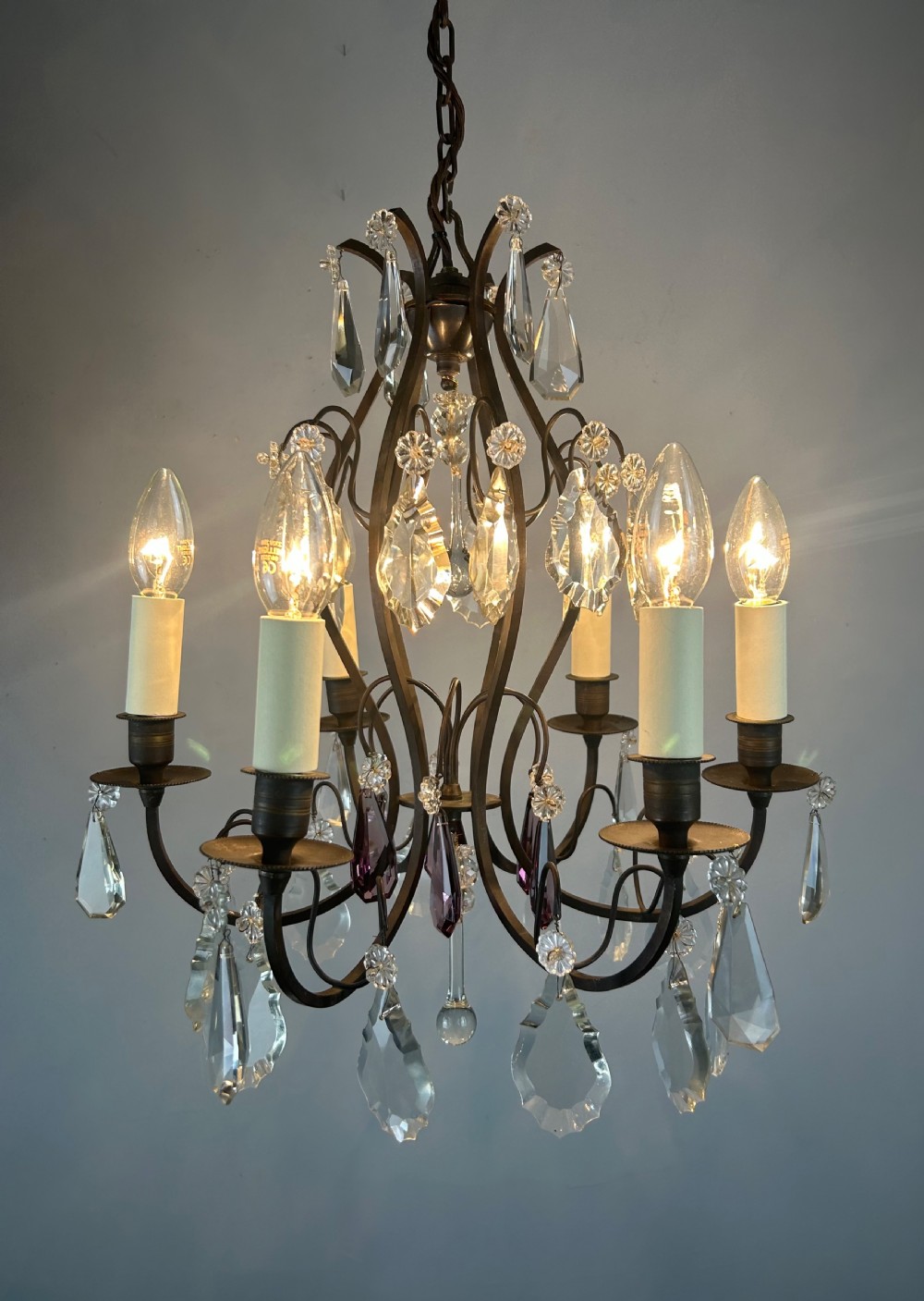 French Dark Brass 6 Light Birdcage Antique Chandelier  View VII