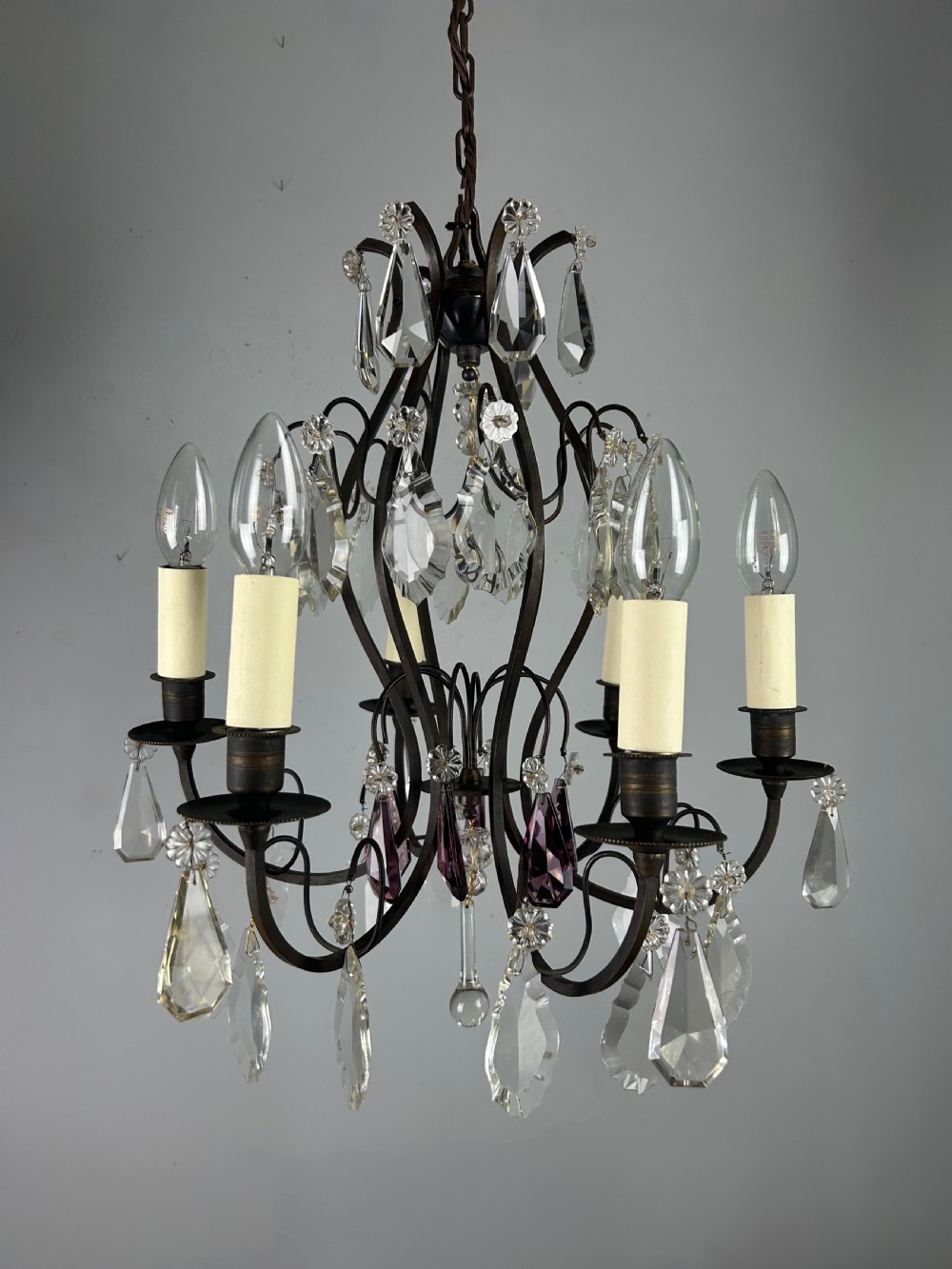 French Dark Brass 6 Light Birdcage Antique Chandelier  View VIII