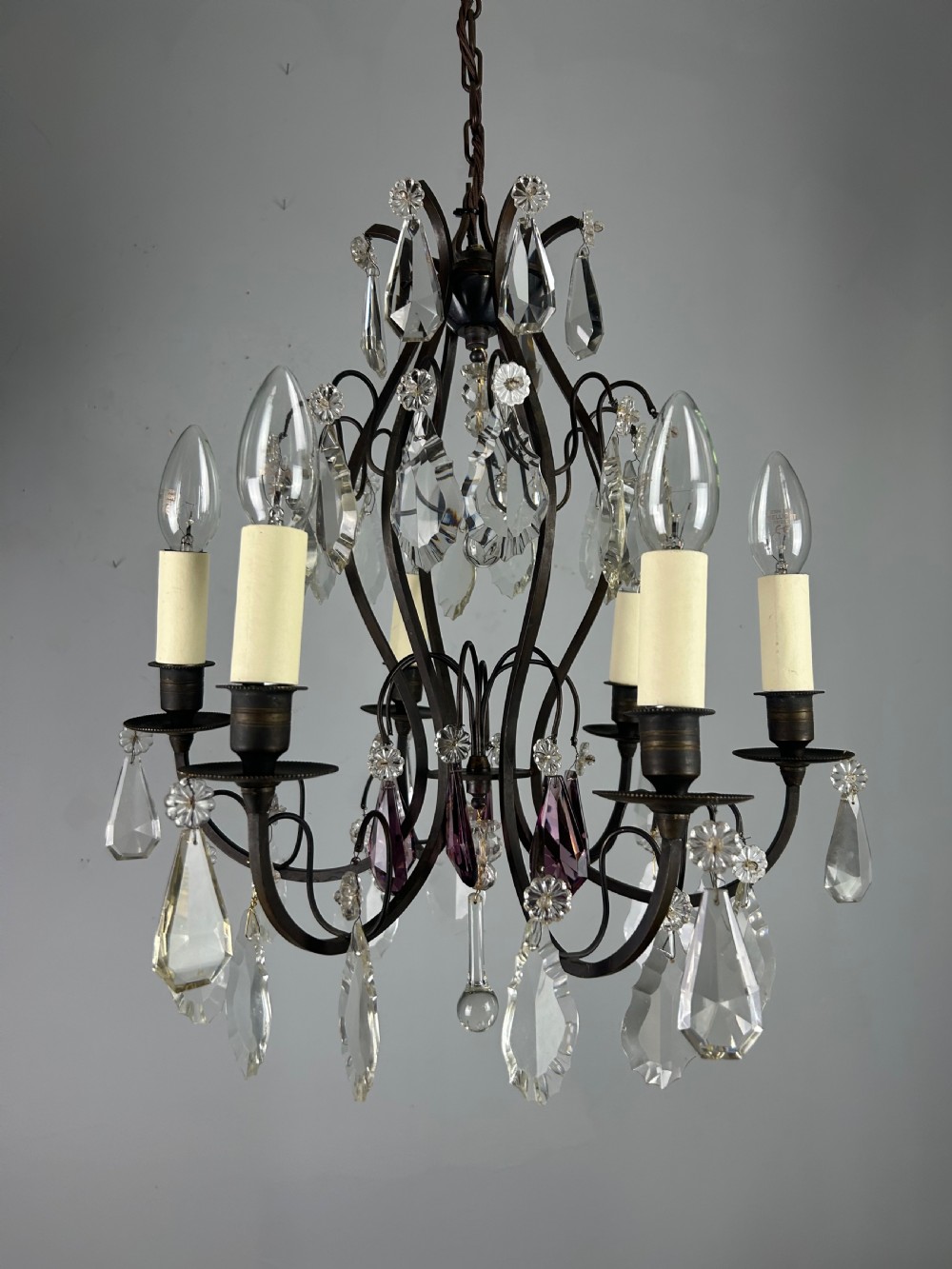 French Dark Brass 6 Light Birdcage Antique Chandelier  View IX