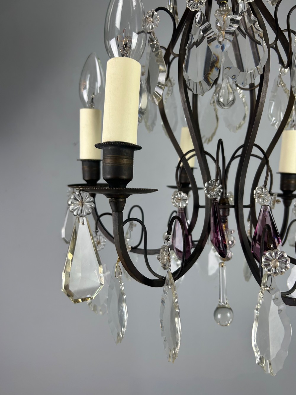 French Dark Brass 6 Light Birdcage Antique Chandelier  View X
